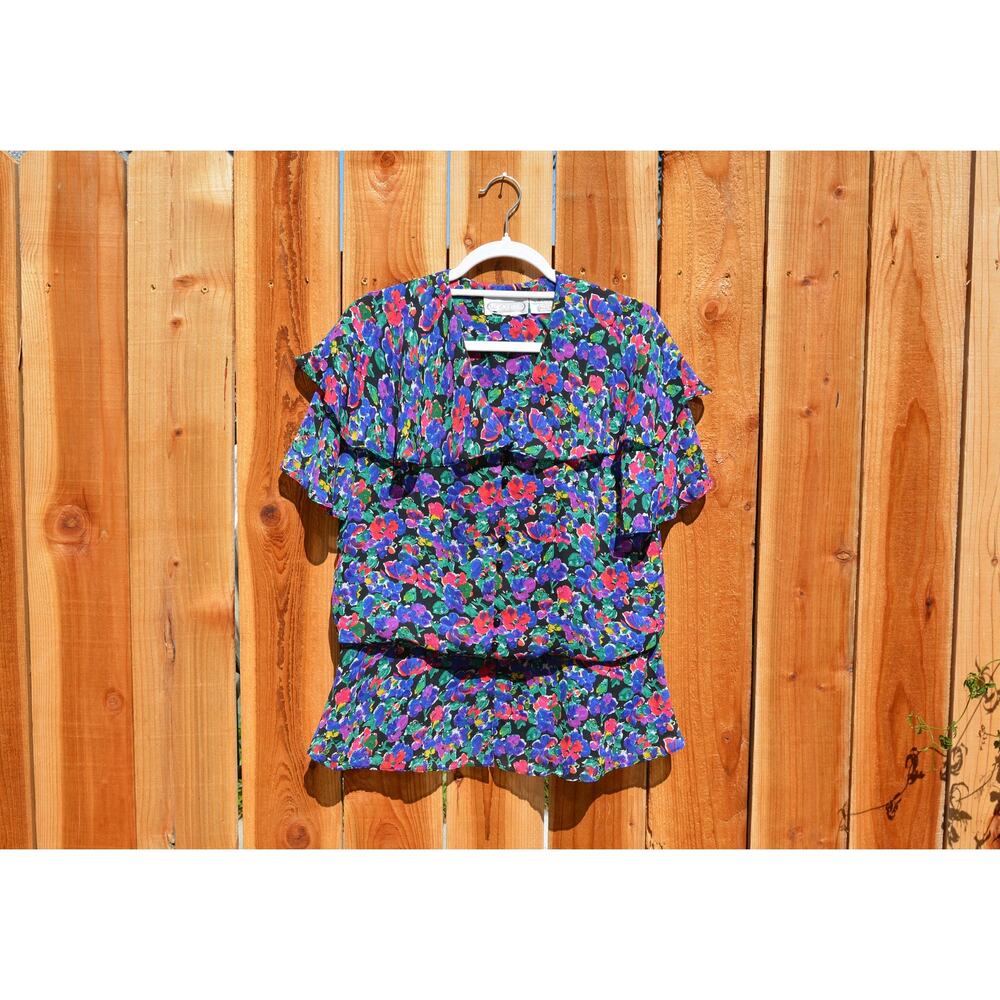 Vintage 1980s Liz Roberts Floral Chiffon Blouse